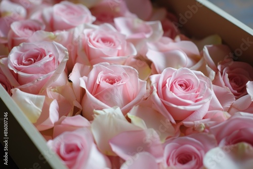 Close-up of a bouquet of pink roses, highlighting their intricate petals and gentle hue