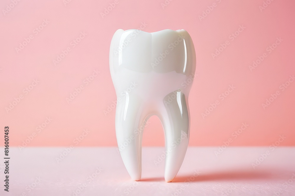 a white molar on a pink background, the concept of healthy teeth a white molar on a pink background, the concept of healthy teeth