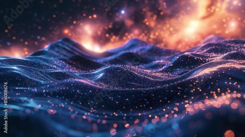 3d Cosmic Landscape Featuring Celestial Wavy Dotted Lines and Galactic Elements