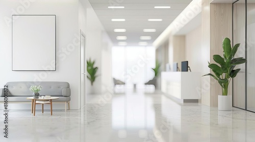 minimalist white blurred office lobby interior healthcare or educational facility background 3d rendering
