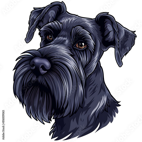 Giant schnauzer dog logo, clear lines, emblem, symbol, sign, mascot, portrait illustration for design and print, on white background
