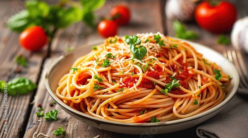 Spaghetti marinara noodles with tomato sauce. Generative Ai