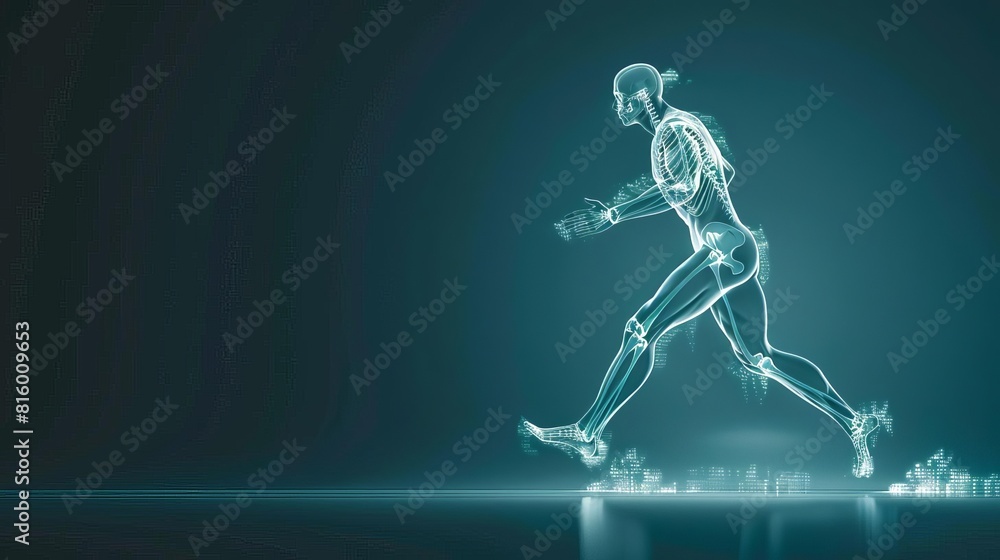 modern medical technology concept with 3d rendered man running xray skeleton overlay 3d illustration modern medical technology concept with 3d rendered man running xray skeleton overlay 3d illustration