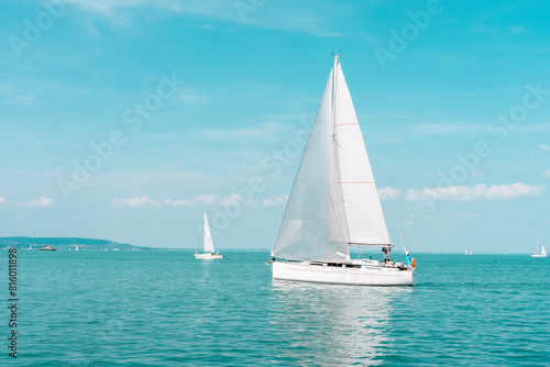 Sail Boats on the blue Lake Balaton Hungary © Bernadett