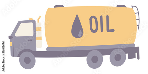 Oil tank truck in flat design. Gasoline transportation at car tanker. Vector illustration isolated.