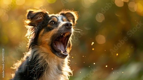 Generate an image of a dog s bark echoing through a lively and cheerful scene