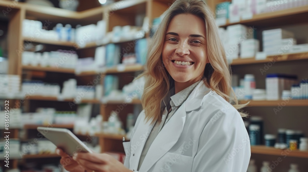 A Joyful Pharmacist with Tablet