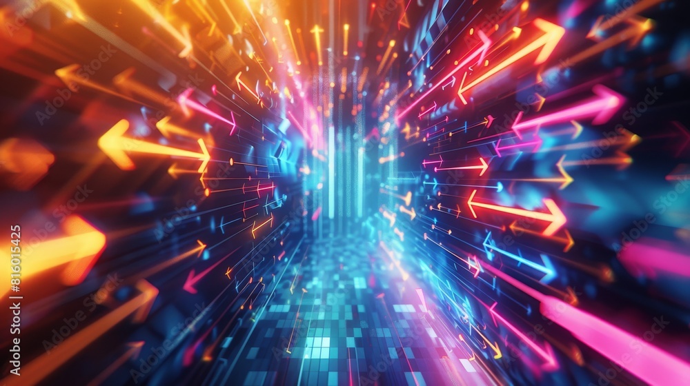 Obraz premium 3d Abstract Arrows Intersecting in Digital Void, Playing with Direction and Perspective