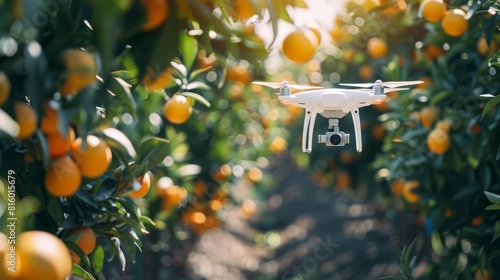 precision agriculture ai concept for smart farming and unmanned aerial vehicle uav technology drone in orange orchard harvest automation agricultural and production