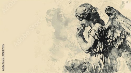 Wallpaper Mural Vintage angel ornament flat design side view holiday decor theme water color black and white Torontodigital.ca