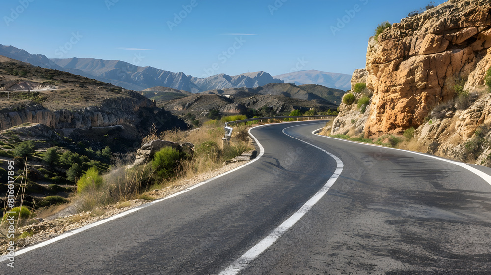 Fast road in the mountains in Spain beautiful landscape of mountains dry earth and rock from the sun transportation : Generative AI Fast road in the mountains in Spain beautiful landscape of mountains dry earth and rock from the sun transportation : Generative AI