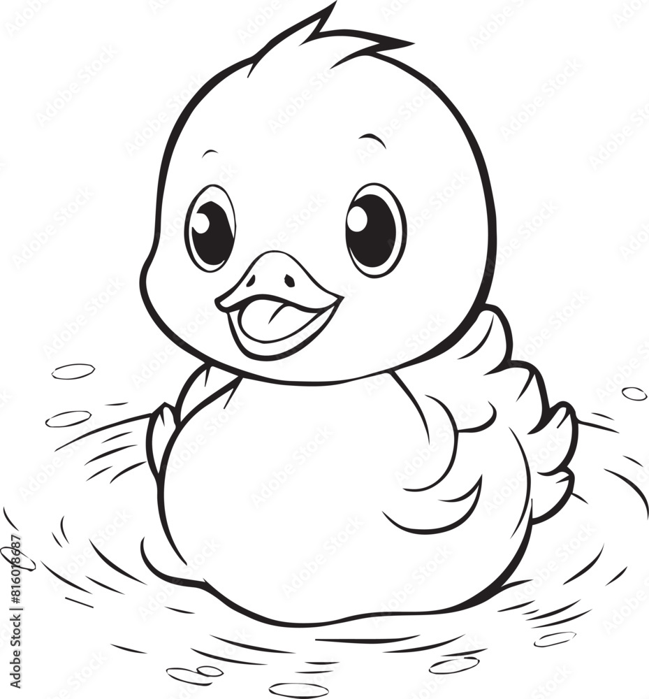 Fototapeta premium Cute Baby Duck for Coloring Book, Black and White Cartoon Illustration