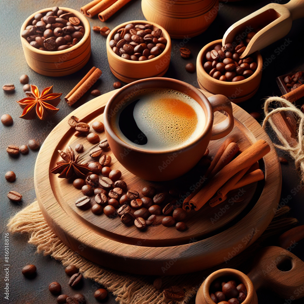 Cup of coffee, breakfast with coffee, steaming coffee, freshly brewed coffee Cup of coffee, breakfast with coffee, steaming coffee, freshly brewed coffee