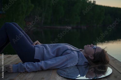 Woman lying down on the pie...