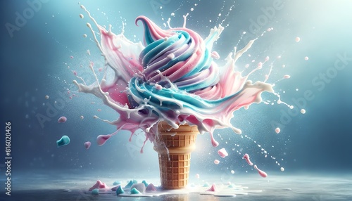Image of a splashing Cotton Candy flavored ice cream cone