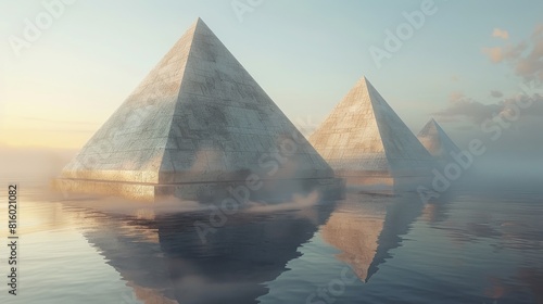 3d Minimalist Pyramids Suspended in Digital Void  Conveying Strength and Stability