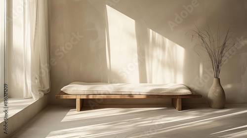 serene daybed haven bathed in sunlight minimalist interior photography