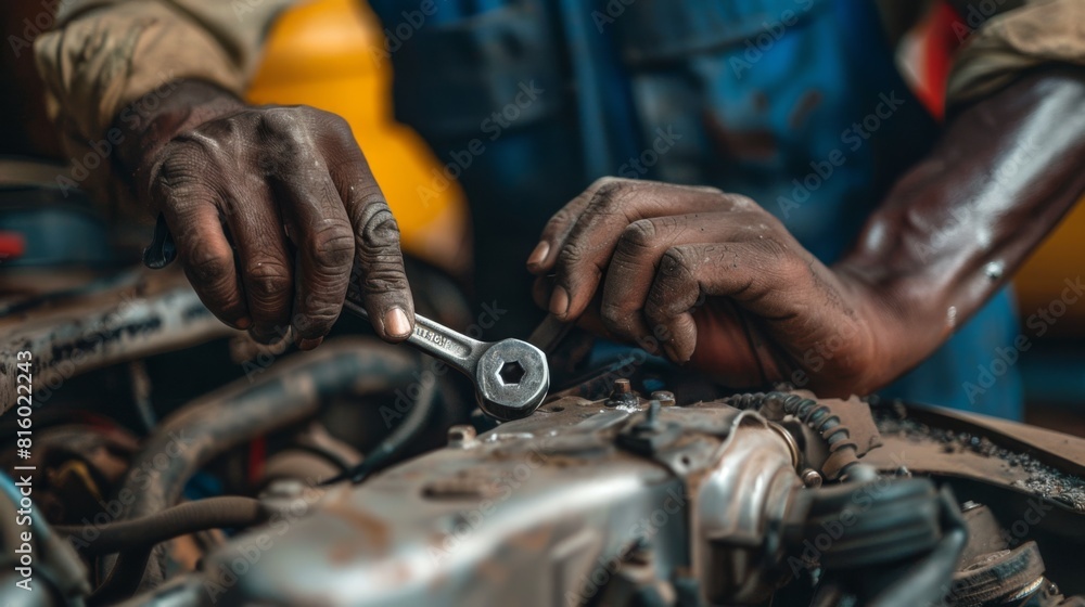 A Mechanic Repairing a Car Engine A Mechanic Repairing a Car Engine