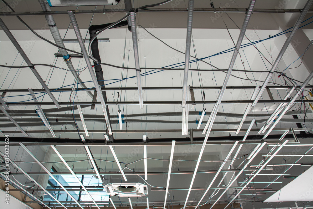 Suspended ceiling structure on site Suspended ceiling structure on site