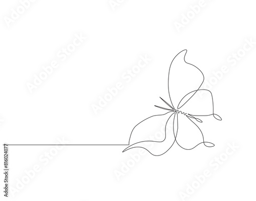 Continuous one line drawing of flying butterfly. One line drawing illustration of butterfly. Flying insect concept continuous line art. Editable outline.