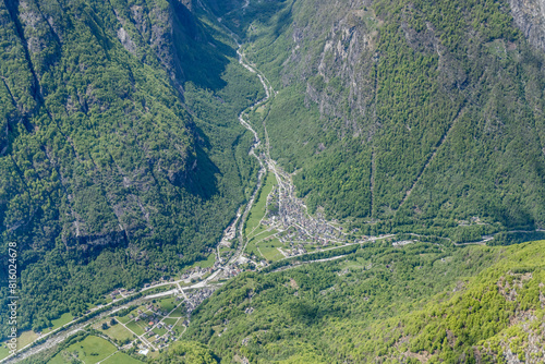 Cavergno village in Maggia valley aerial, Switzerland photo