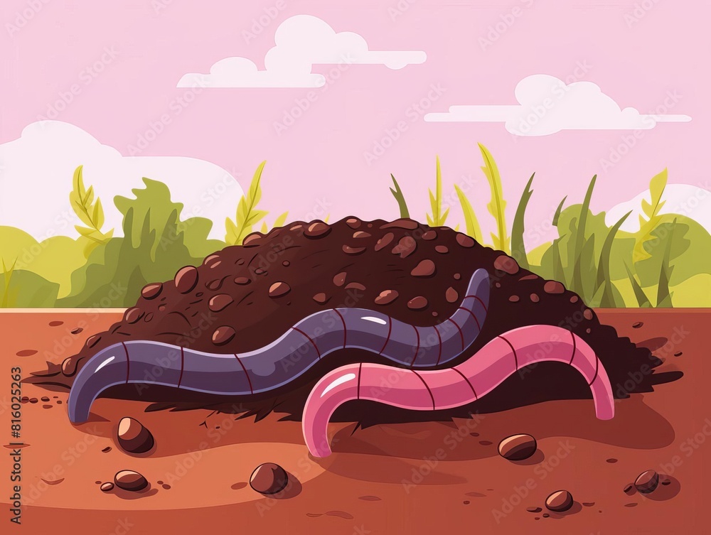 Earthworm castings flat design front view naturalistic theme animation ...