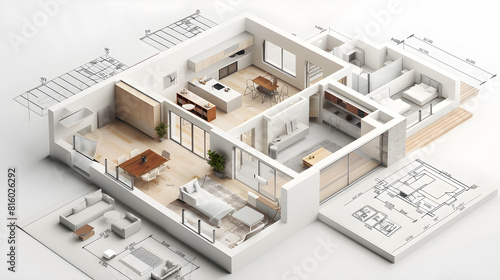 Detailed Residential Architectural Blueprint: Showcasing Room Layout, Fixtures and Furniture Placement