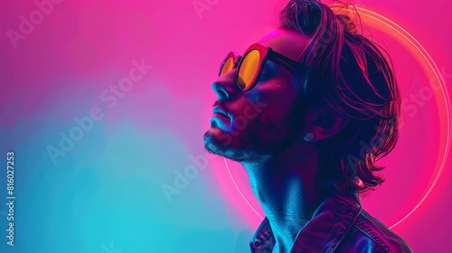 Fototapeta Naklejka Na Ścianę i Meble -  stylish genz male in neon vaporwave fashion with copy space 3d digital painting