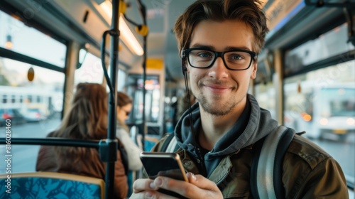 Smiling Young Man on Bus