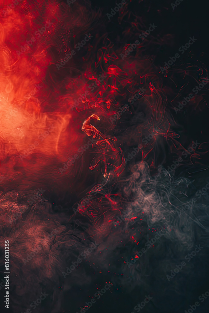 Fototapeta premium Wisps of dark smoke against a smoldering red backdrop