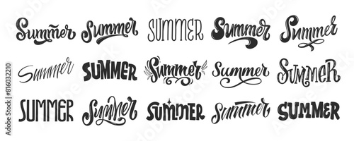 Summer. Set text. Hand draw lettering word. Vector illustration