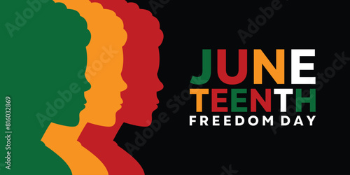 June Teenth Freedom Day. Womens. Great for cards, banners, posters, social media and more. Black background.
 photo