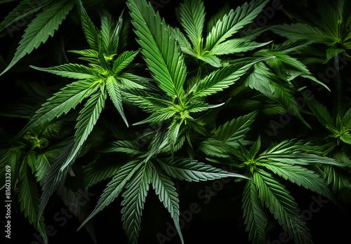 Cannabis leaves on black background
