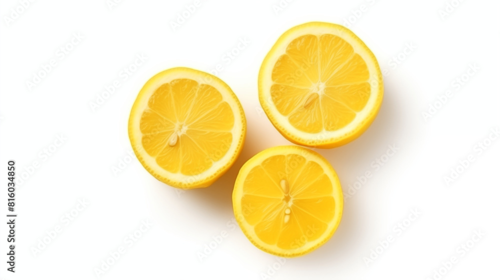 three lemon half slices top view on white background