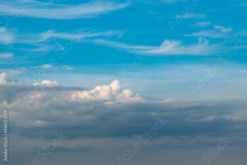 blue sky with clouds,sky background. Cloudy sky in the background. Calm, bright blue sky texture. Fluffy clouds on the background of the sky.landscape sky,atmosphere 