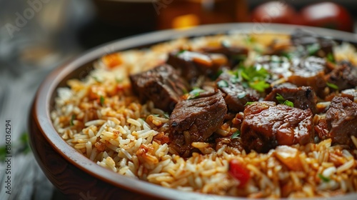 rice and meat dish, middle eastern national traditional food. Generative Ai