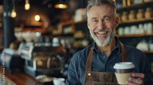 The Smiling Barista Offering Coffee