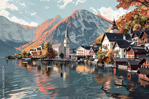 Hallstatt, Austria - Scenic Illustration Art