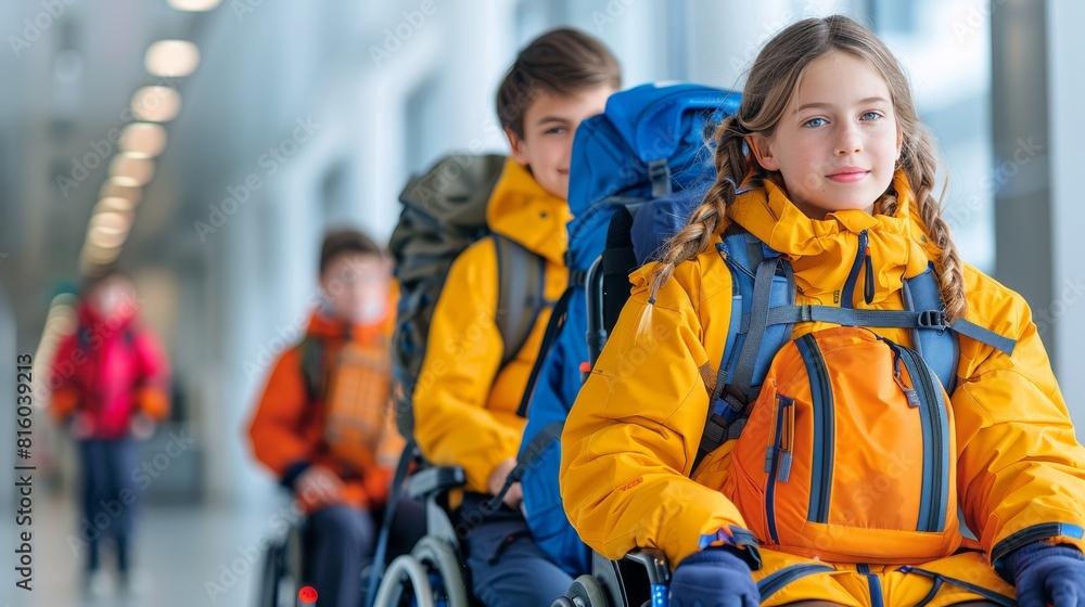Fototapeta premium Inclusive education for children in wheelchairs, promoting diversity and accessibility