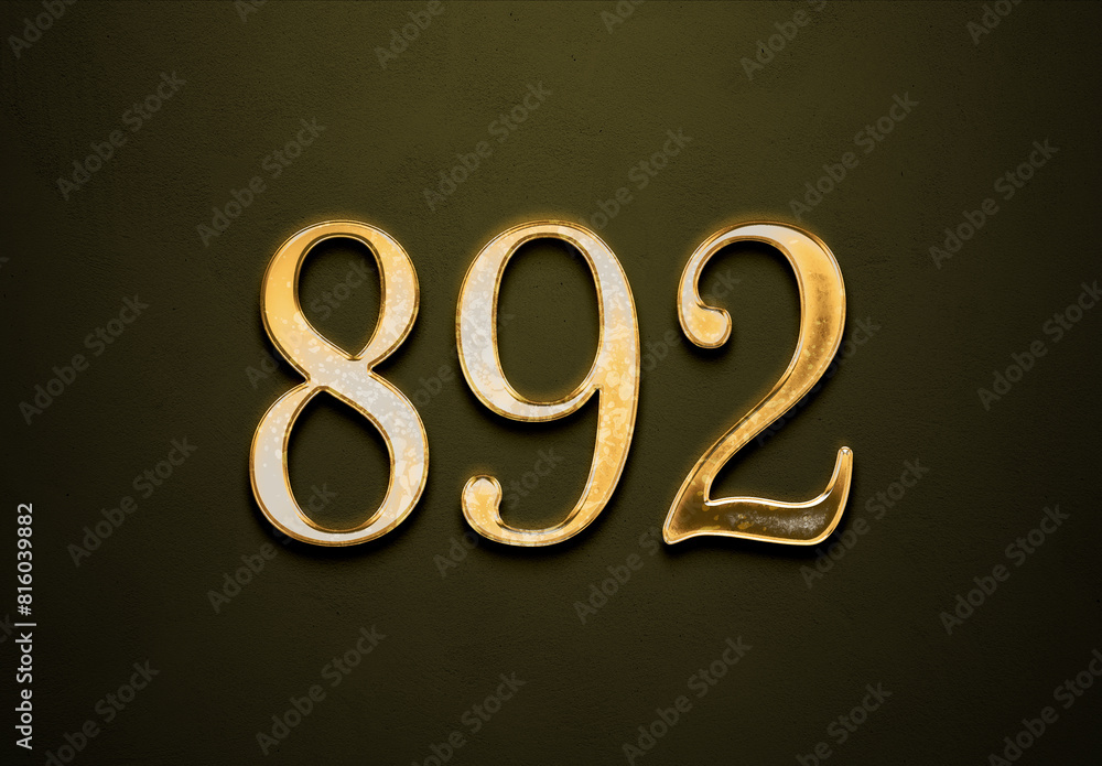 Old gold effect of 892 number with 3D glossy style Mockup. Old gold effect of 892 number with 3D glossy style Mockup.