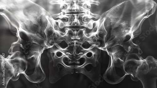 A detailed Xray of a femoral neck fracture, with vertebrae clearly visible, offering thorough orthopedic examination for accurate diagnosis photo