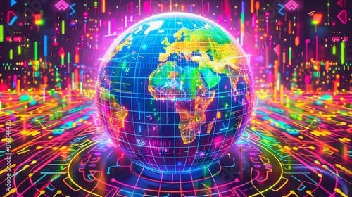 Global network and cyber technology with a digital globe centered on USA, illustrating data transfer and international communication 8K , high-resolution, ultra HD,up32K HD photo