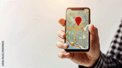 A Hand Holding Smartphone with Map