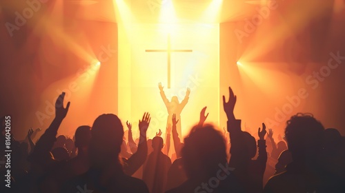 Christian Worship - Young People Silhouette Lifting Hands photo