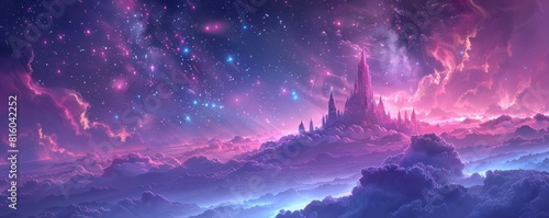 A celestial citadel floating amidst the stars  its crystalline spires reaching towards the heavens in an eternal quest for enlightenment.   illustration.