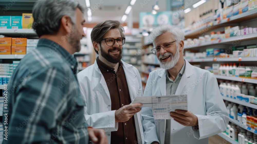 Fototapeta premium Pharmacists Consulting with Customer