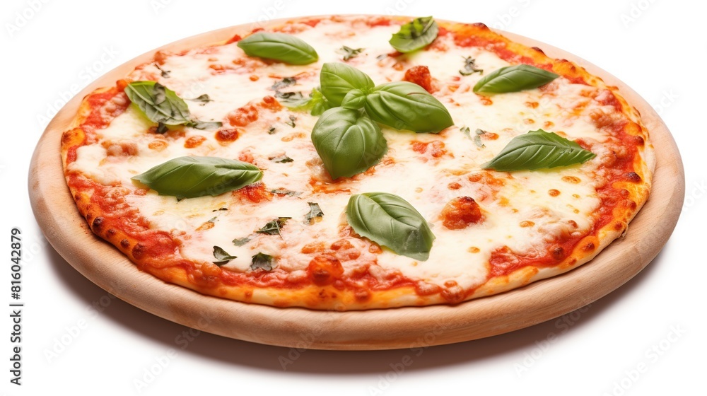 Composition with slices of delicious pizza Margherita. Classic Margarita Pizza on light background Composition with slices of delicious pizza Margherita. Classic Margarita Pizza on light background