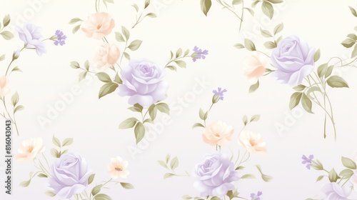 A delicate floral pattern featuring Victorian roses and lilacs in soft shades of lavender and cream, ideal for vintageinspired wallpaper or elegant textile designs