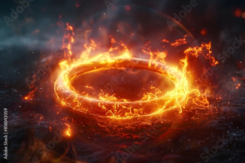 Close-up of ring of fire against dark backdrop