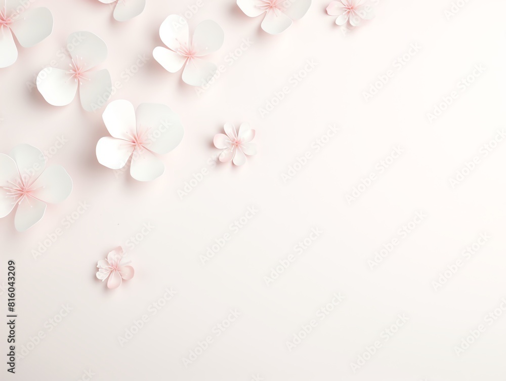 Fototapeta premium A serene cherry blossom wallpaper in pastel pink and white, ideal for springthemed decor, with a softfocus background that enhances the floral foreground
